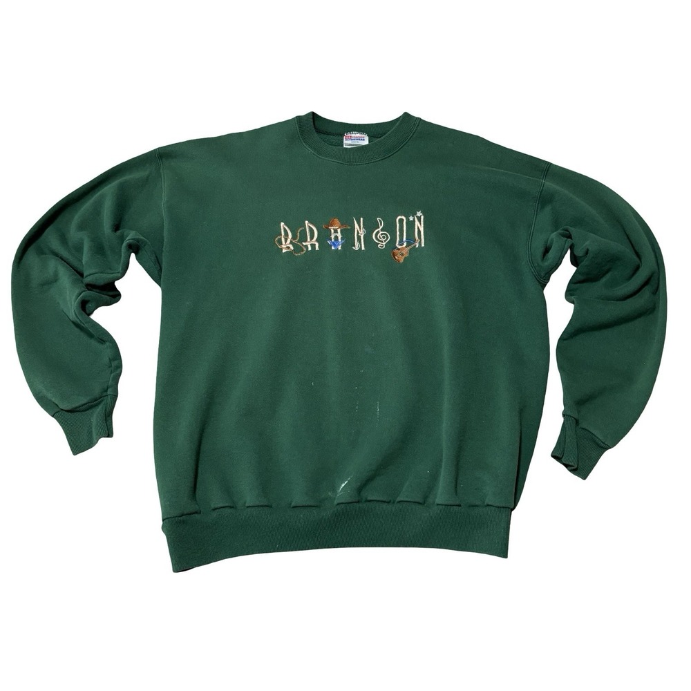 Vintage 90s Branson Missouri Sweatshirt Green USA Made *STAINED* Size XL 23.5x27